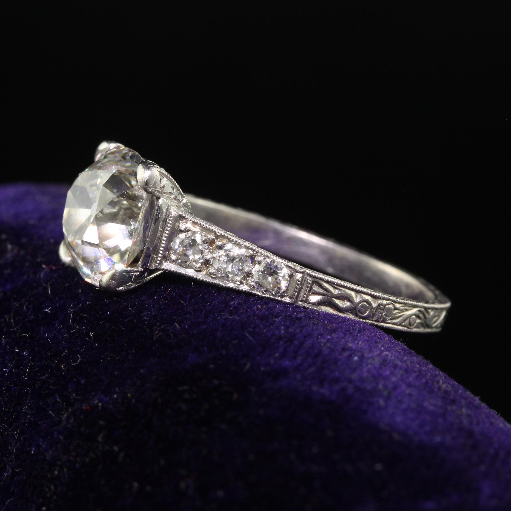 Women's Antique Edwardian Platinum Old Mine Diamond Filigree Engagement Ring - GIA For Sale