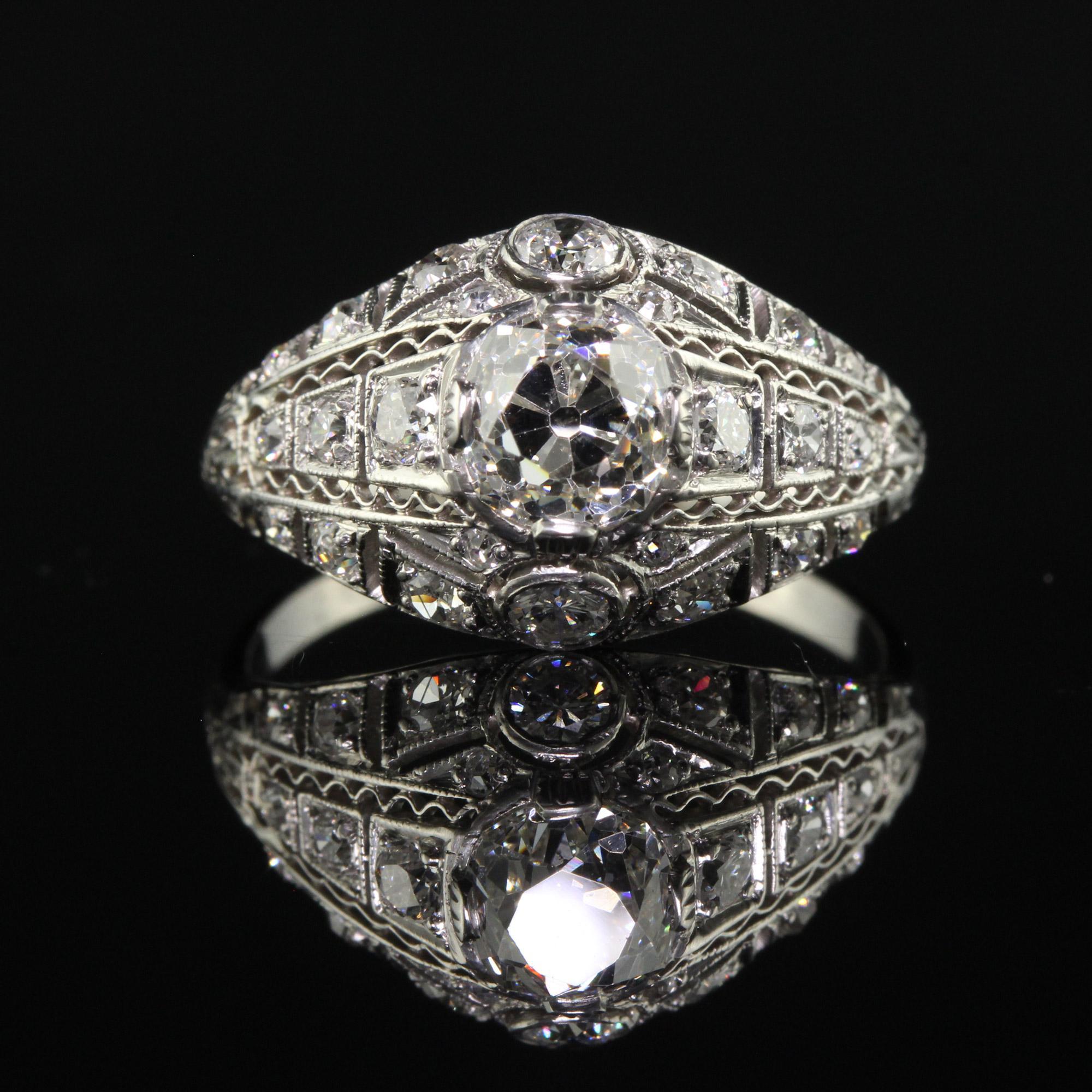 Old Rng Antique Edwardian Platinum Old Mine Diamond Filigree Engagement Ring ...