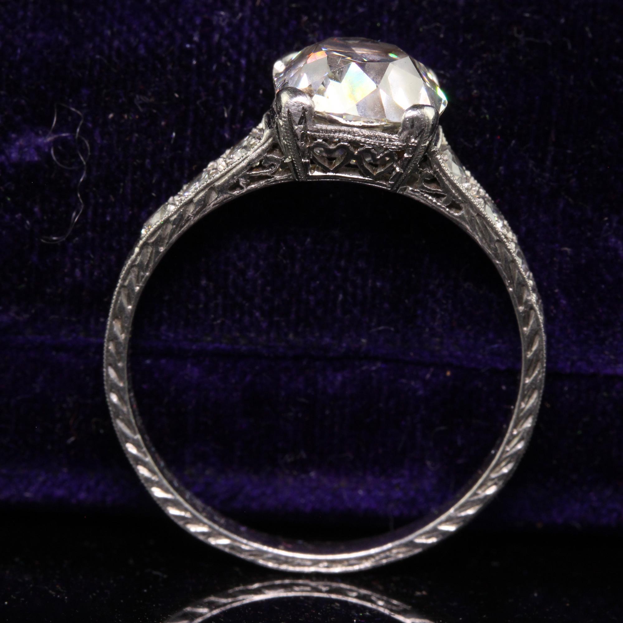 Antique Edwardian Platinum Old Mine Diamond Filigree Engagement Ring - GIA For Sale 1