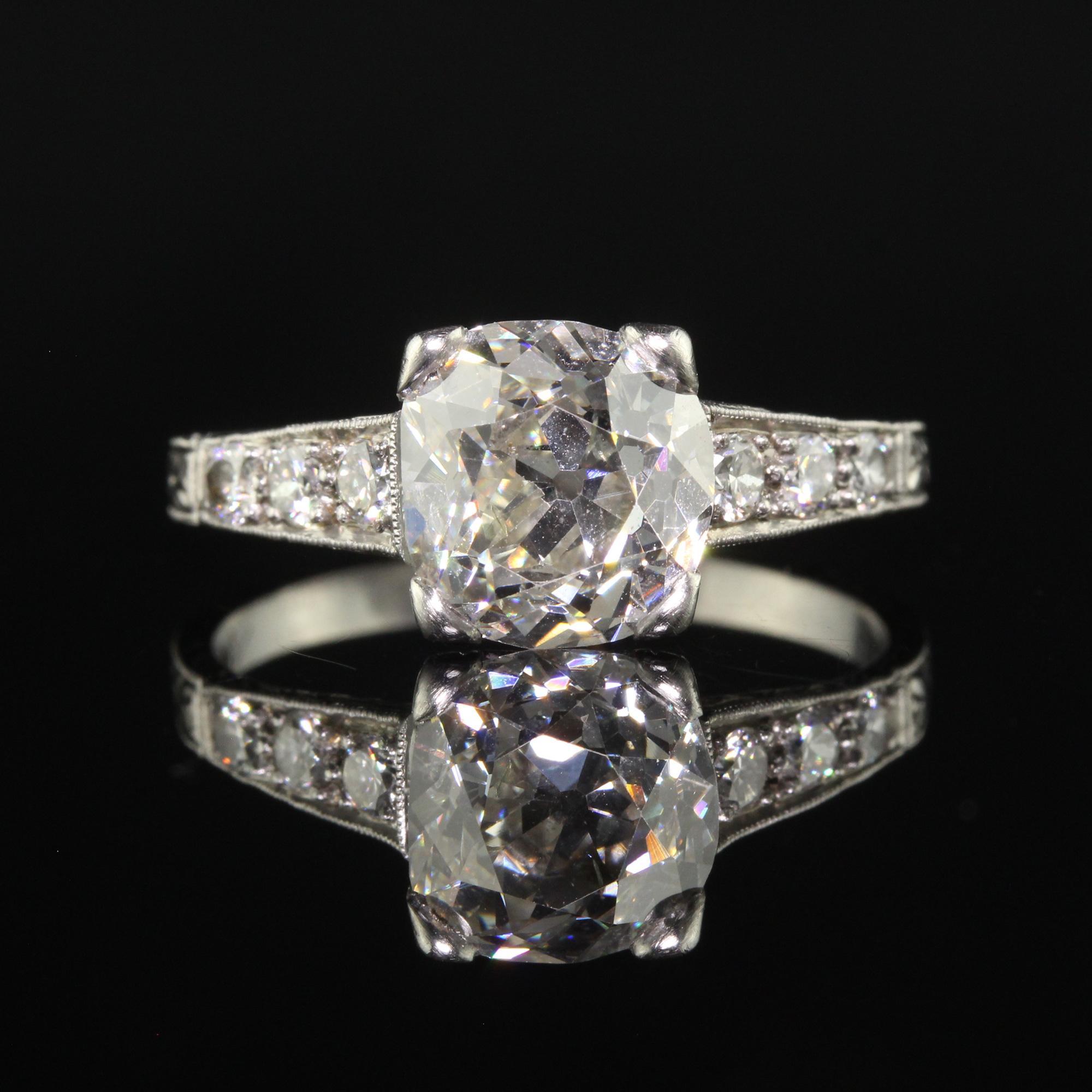 Antique Edwardian Platinum Old Mine Diamond Filigree Engagement Ring - GIA For Sale 2