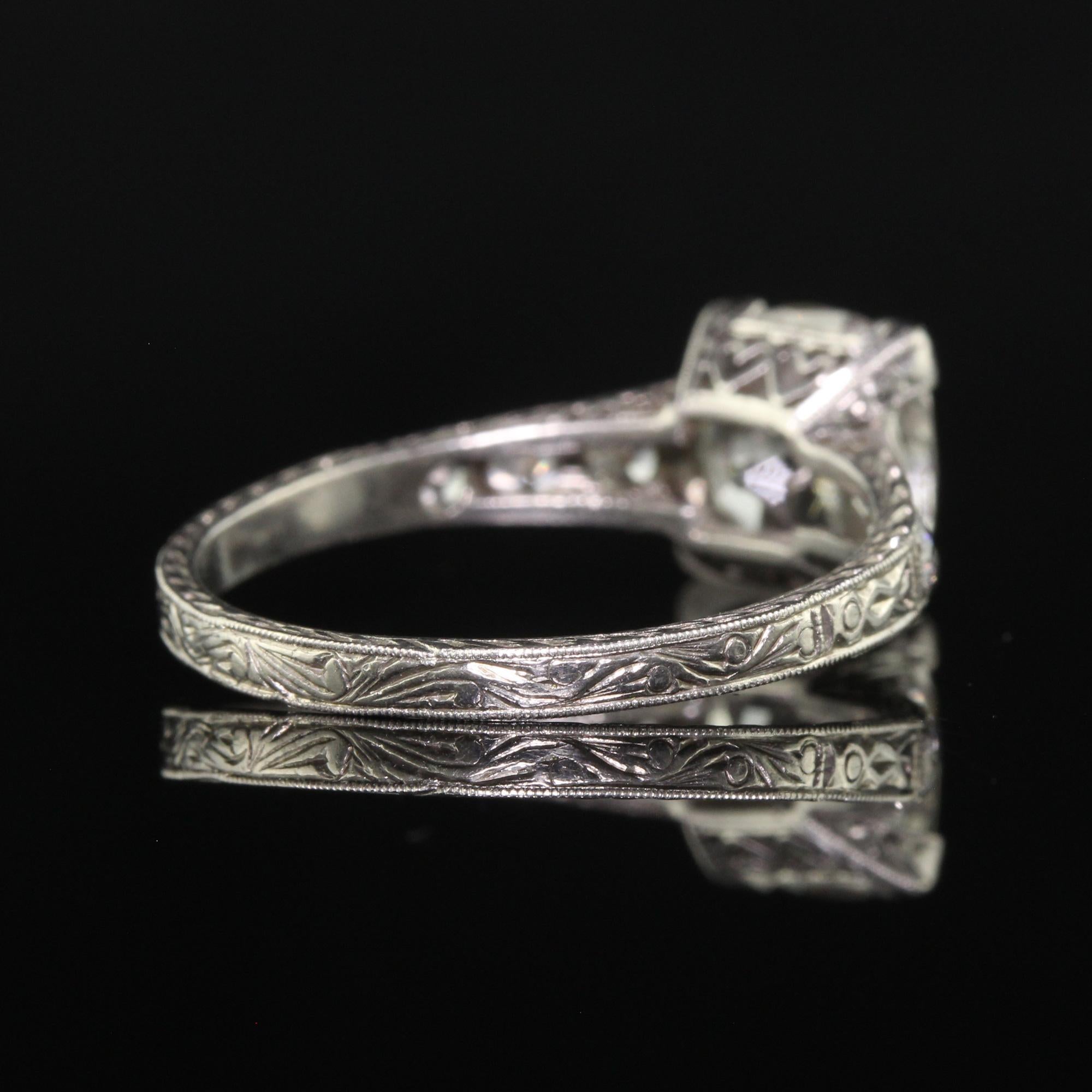 Antique Edwardian Platinum Old Mine Diamond Filigree Engagement Ring - GIA For Sale 3