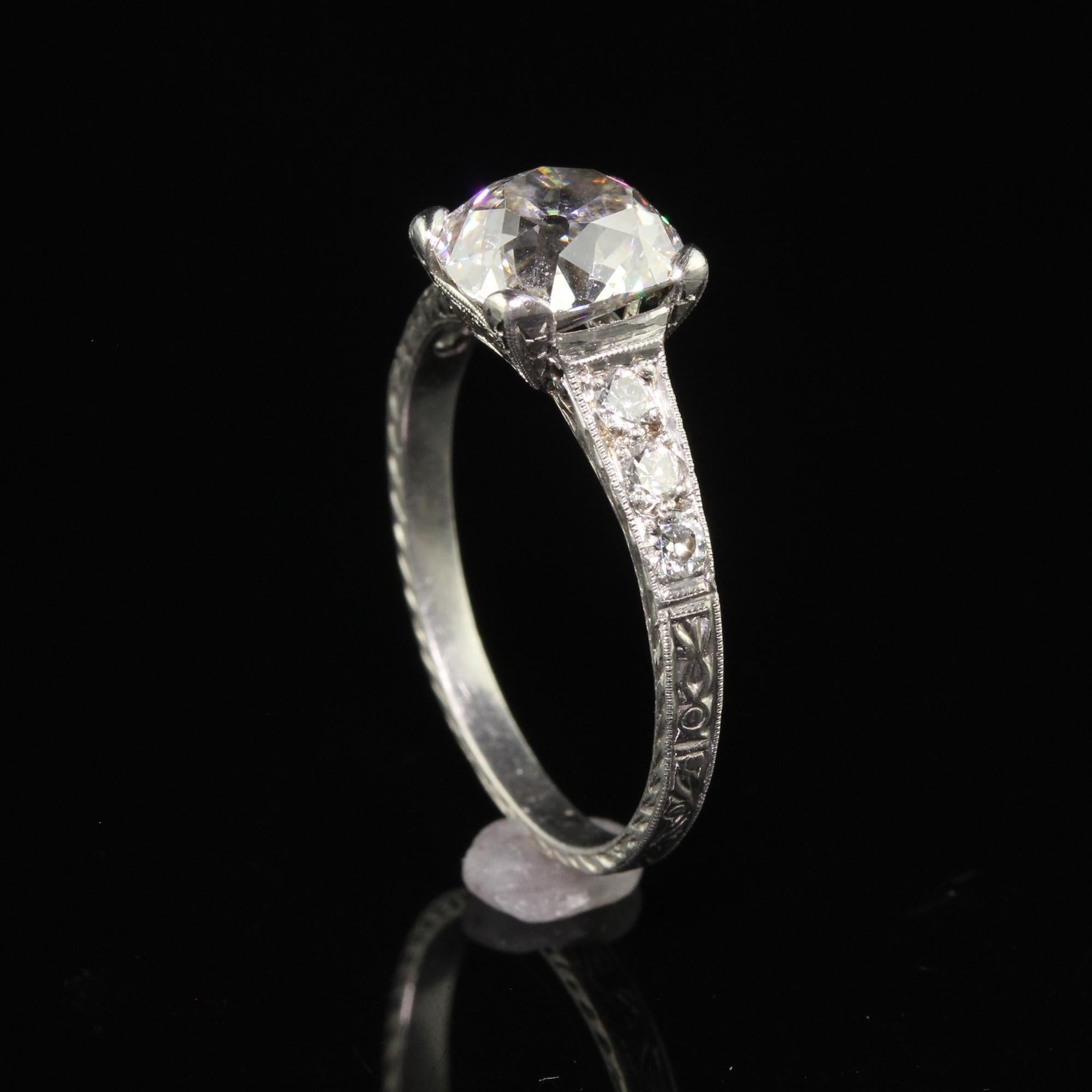 Antique Edwardian Platinum Old Mine Diamond Filigree Engagement Ring - GIA For Sale 4