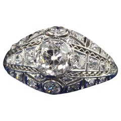 Antique Edwardian Platinum Old Mine Diamond Filigree Engagement Ring - GIA