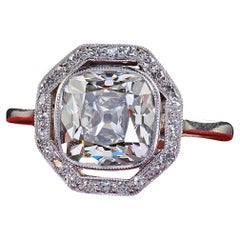 Antique Edwardian Platinum Old Mine Diamond Halo Engagement Ring - GIA Antique Edwardian Platinum Old Mine Diamond Halo Engagement Ring - GIA