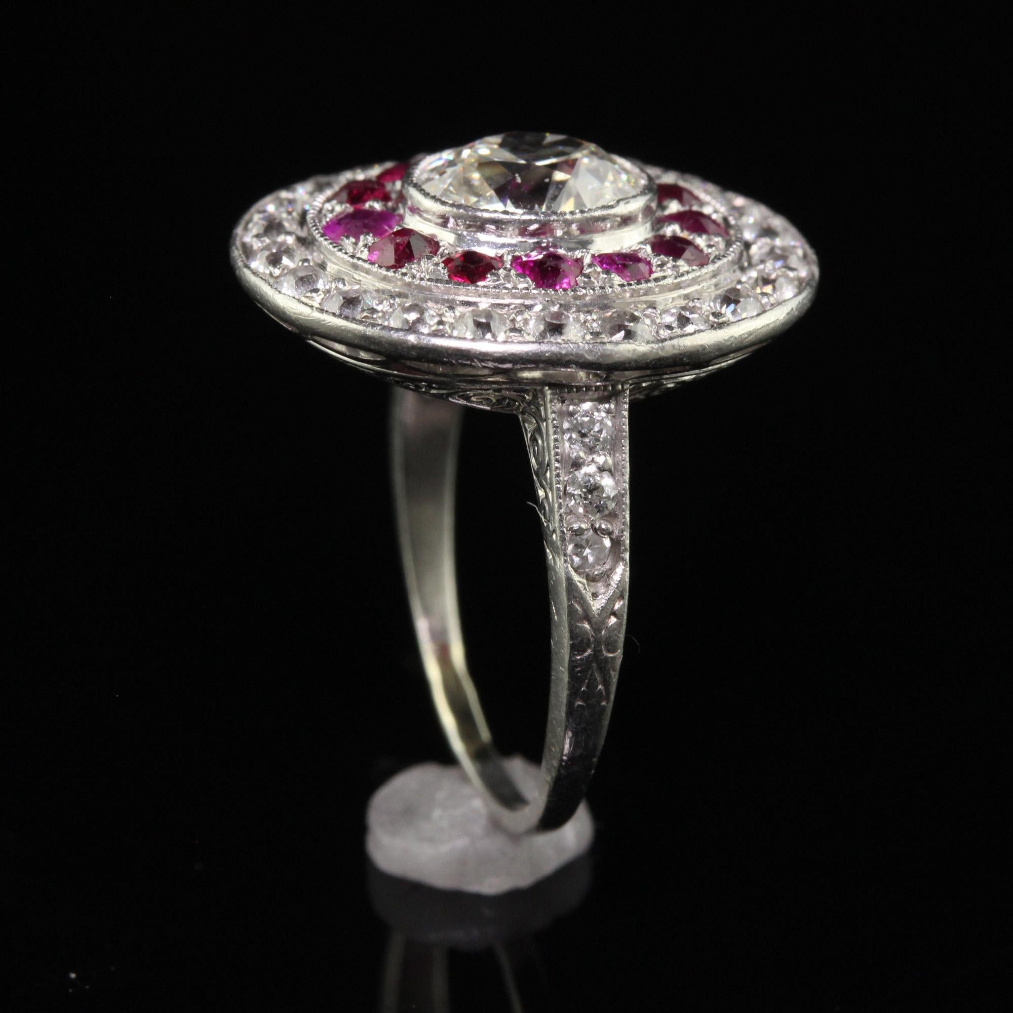 Antique Edwardian Platinum Old Mine Oval Diamond and Ruby Engagement Ring For Sale 5
