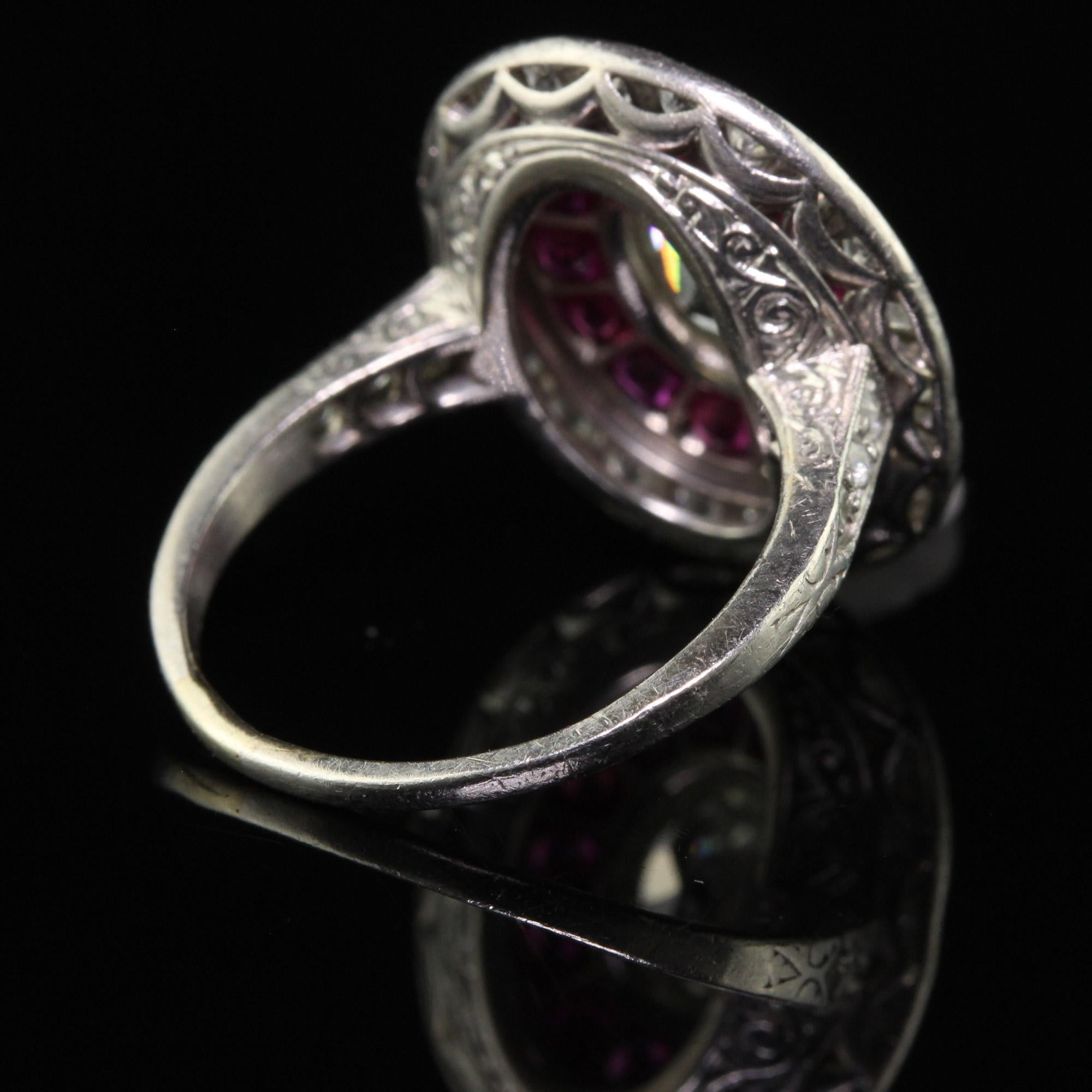 Antique Edwardian Platinum Old Mine Oval Diamond and Ruby Engagement Ring For Sale 4