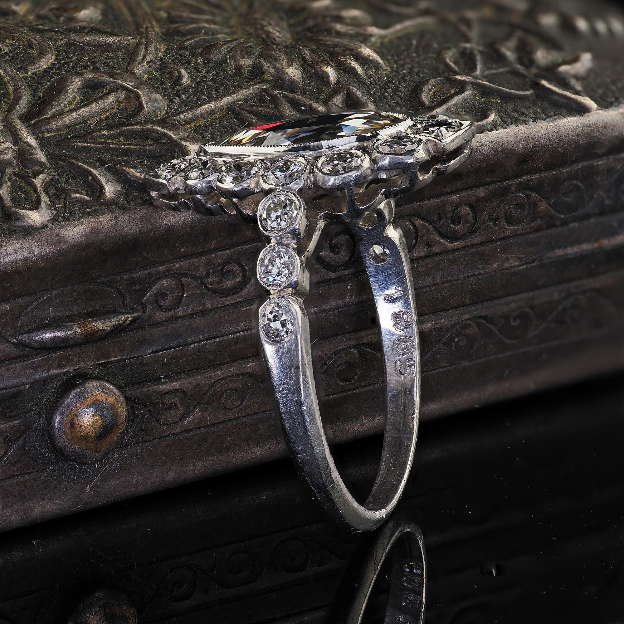 Antique Edwardian Platinum Old Rose Cut Diamond Engagement Ring - GIA In Good Condition In Great Neck, NY