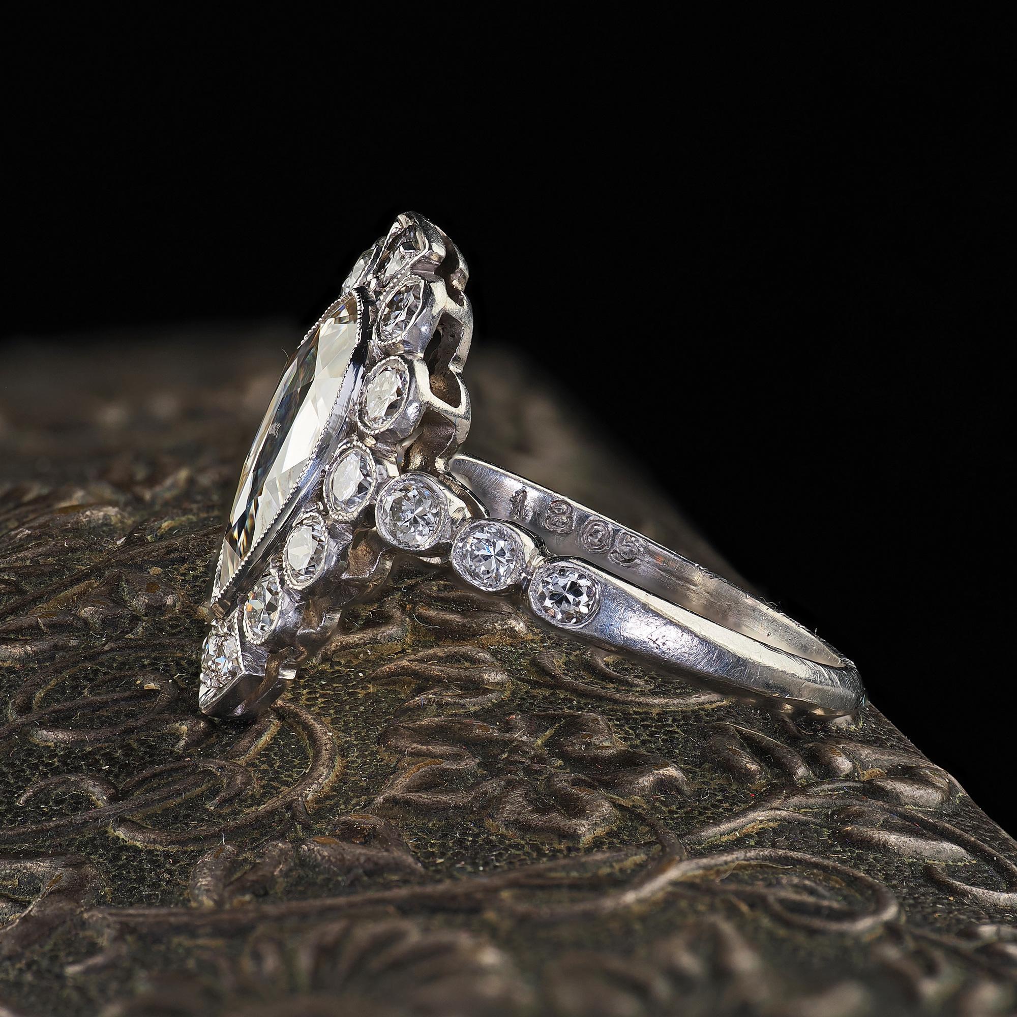 Antique Edwardian Platinum Old Rose Cut Diamond Engagement Ring - GIA 1
