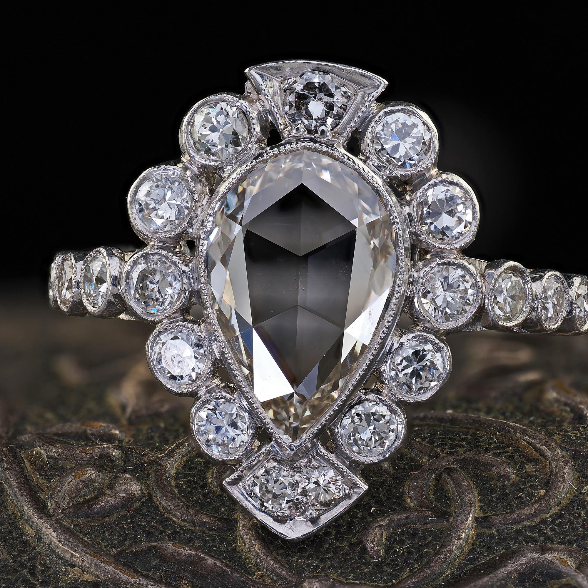 Antique Edwardian Platinum Old Rose Cut Diamond Engagement Ring - GIA 2