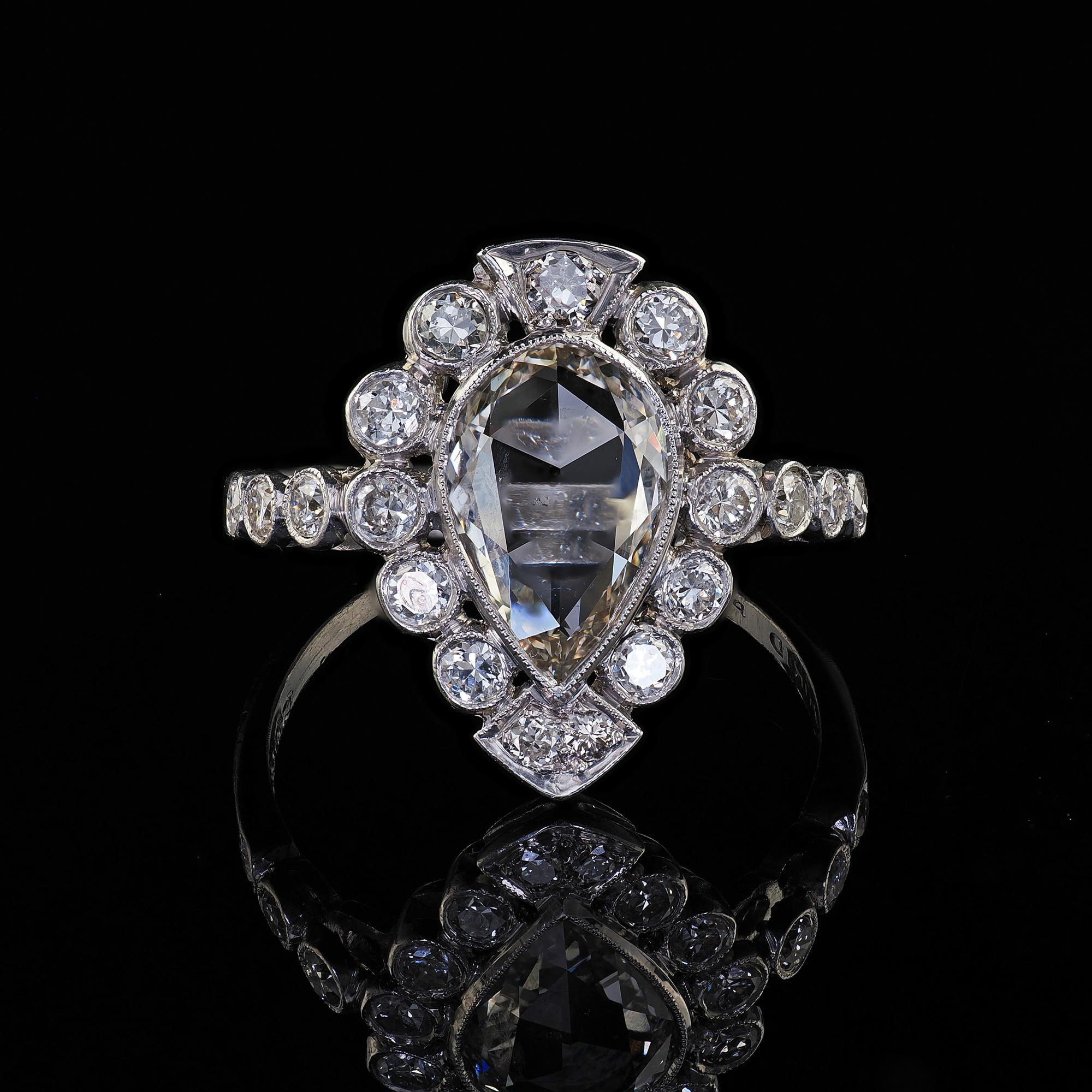Antique Edwardian Platinum Old Rose Cut Diamond Engagement Ring - GIA 3