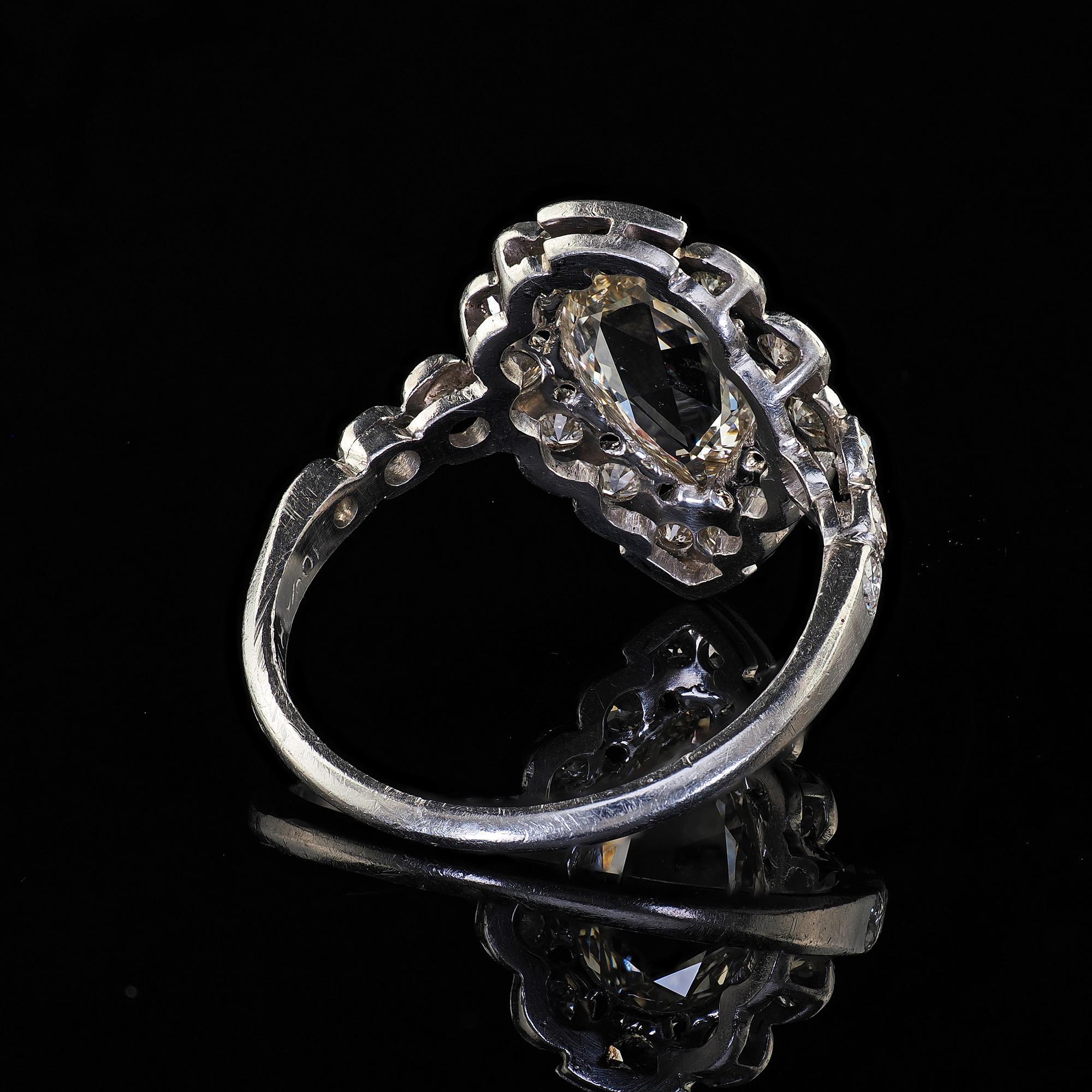 Antique Edwardian Platinum Old Rose Cut Diamond Engagement Ring - GIA 4
