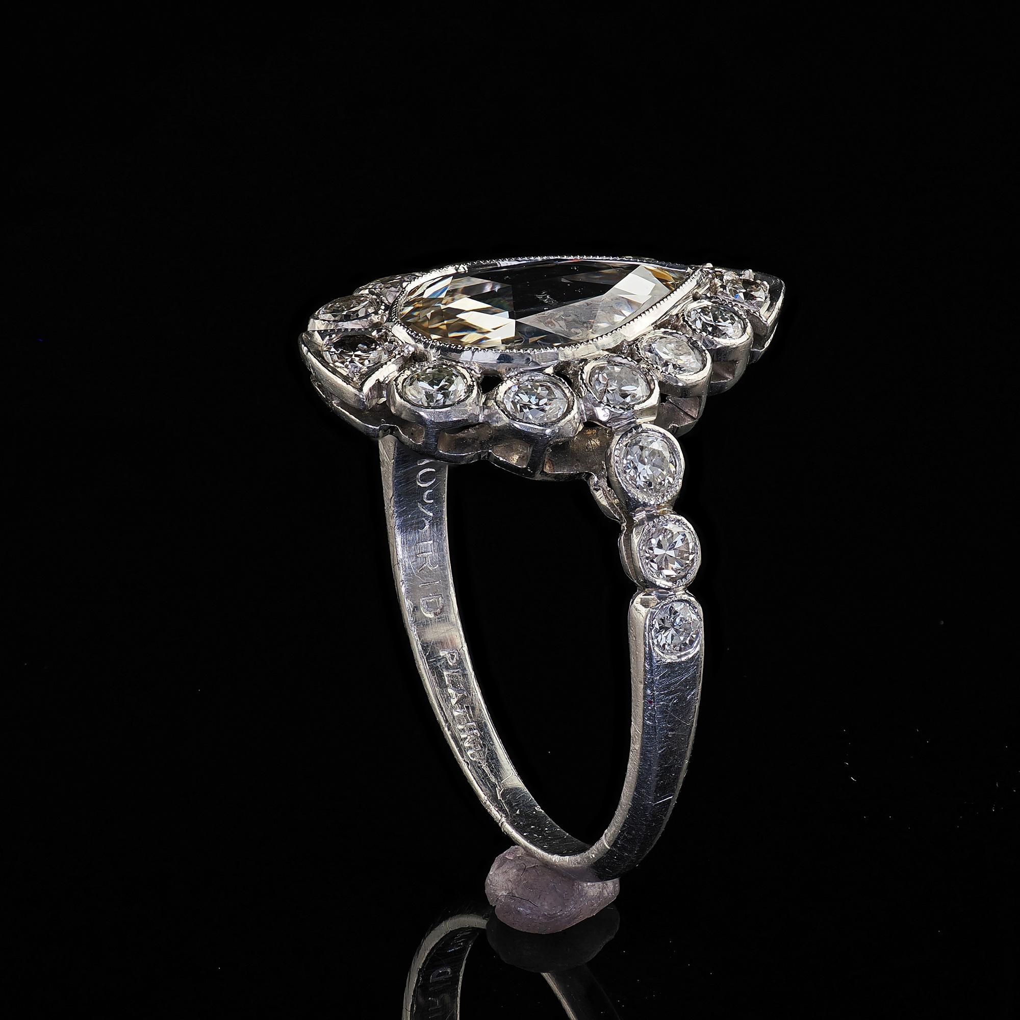 Antique Edwardian Platinum Old Rose Cut Diamond Engagement Ring - GIA 5