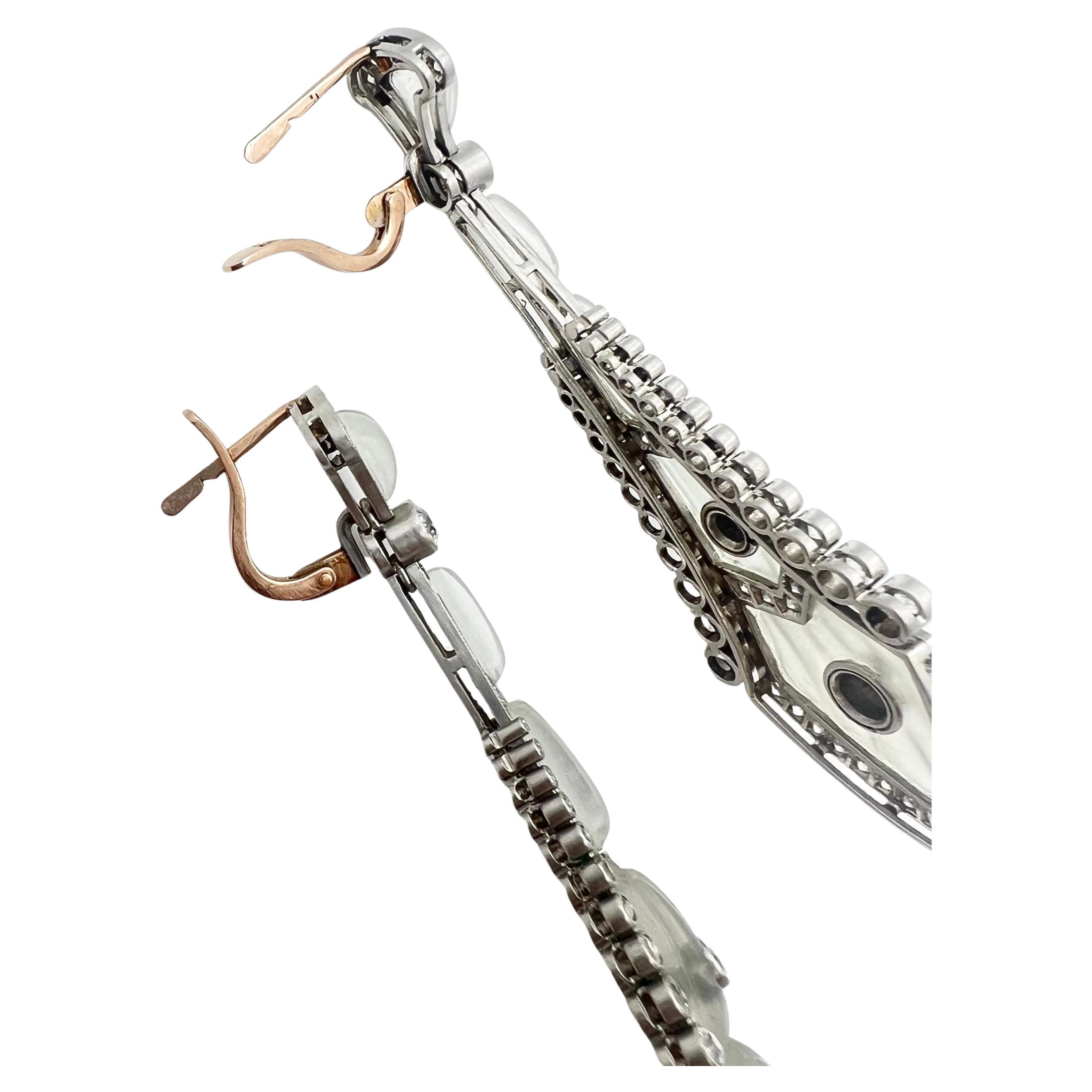 Pendientes Antiguos Edwardian de Platino con Diamantes y Cristal de Roca Eduardiano en venta