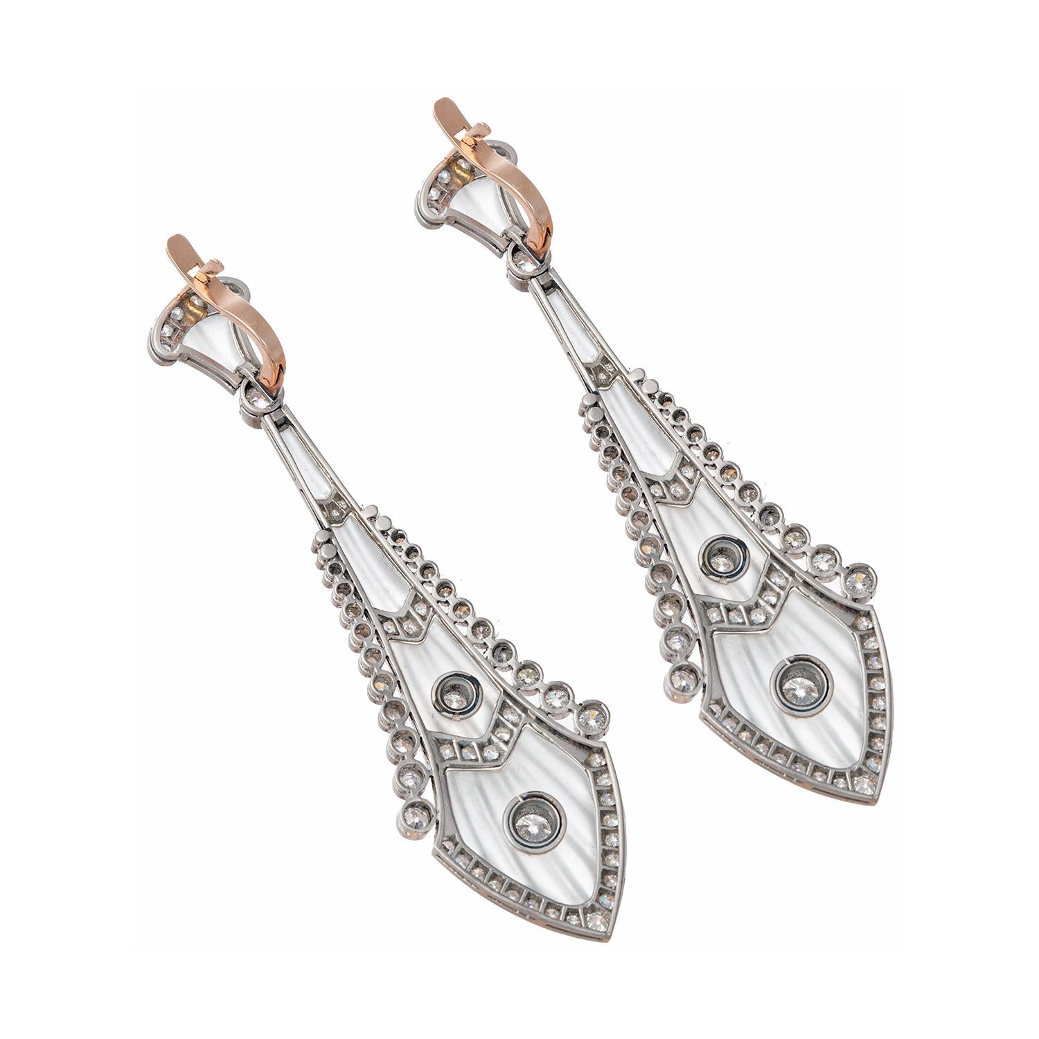 Pendientes Antiguos Edwardian de Platino con Diamantes y Cristal de Roca en Excelente estado para la venta en Palm Beach, FL