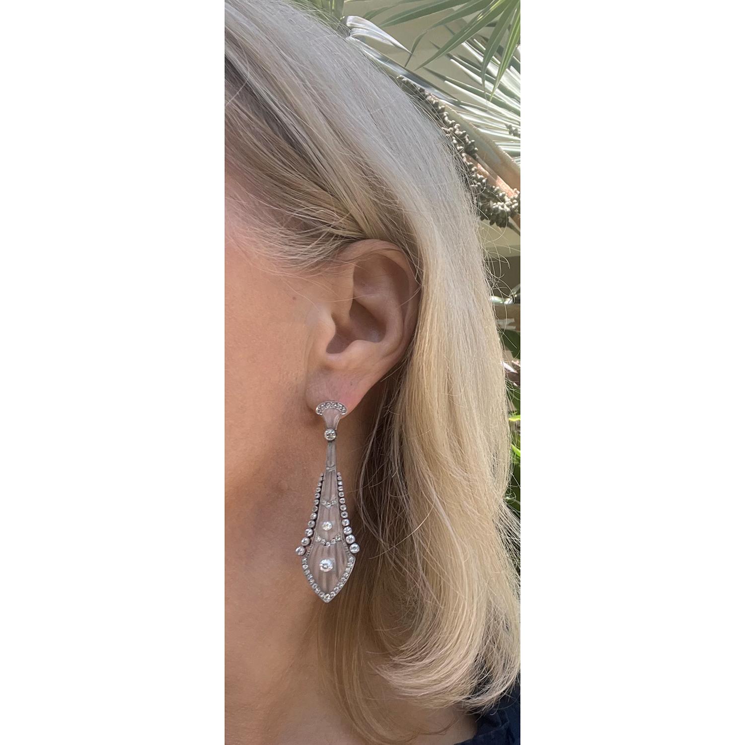 De las mujeres Pendientes Antiguos Edwardian de Platino con Diamantes y Cristal de Roca en venta