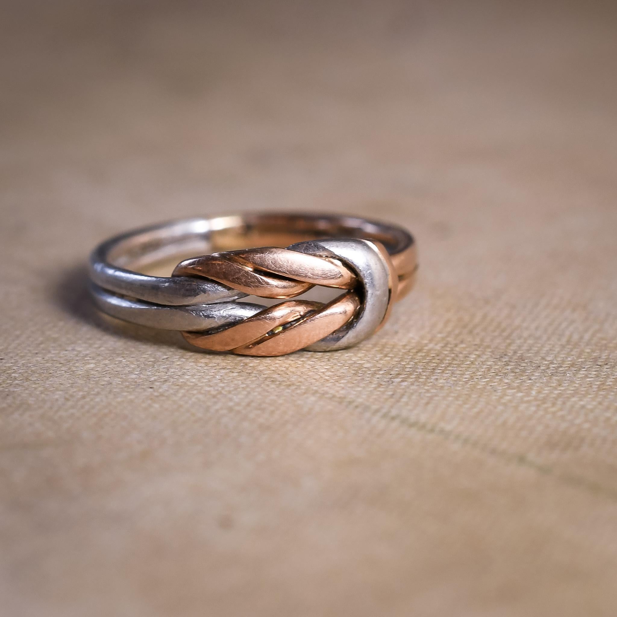 Women's or Men's Antique Edwardian Platinum Rose Gold Lover's Knot Ring