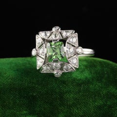 Antique Edwardian Platinum Russian Demantoid Garnet and Diamond Cocktail Ring