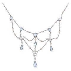 Collana a festone in platino e acquamarina di età edoardiana