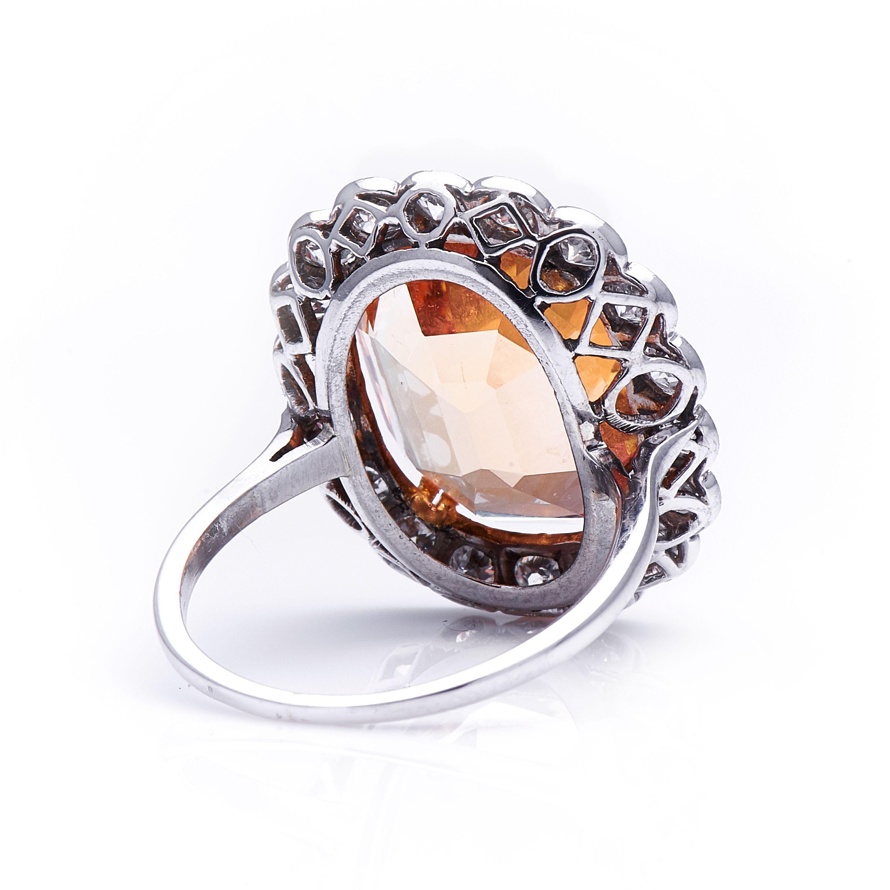Art Deco Antique Edwardian, Platinum, Topaz and Diamond Cluster Ring For Sale