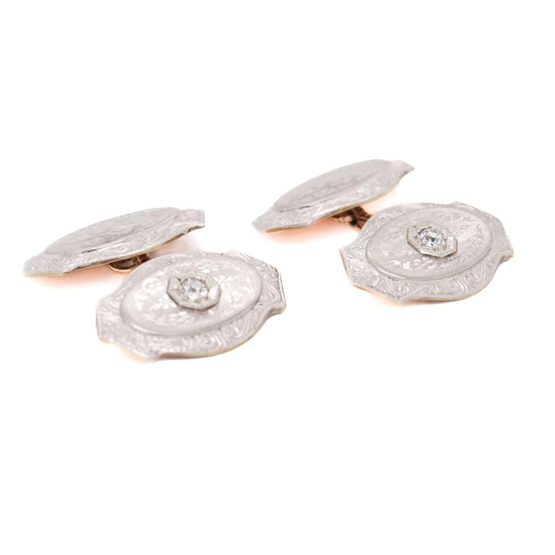 Antique Edwardian Platinum Topped 14k Gold & Diamond Cufflinks For Sale 3