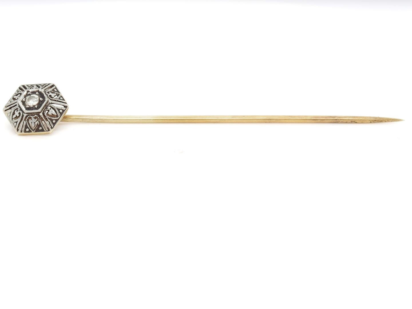 Antique Edwardian Platinum Topped 14K Gold & Diamond Stickpin For Sale 7