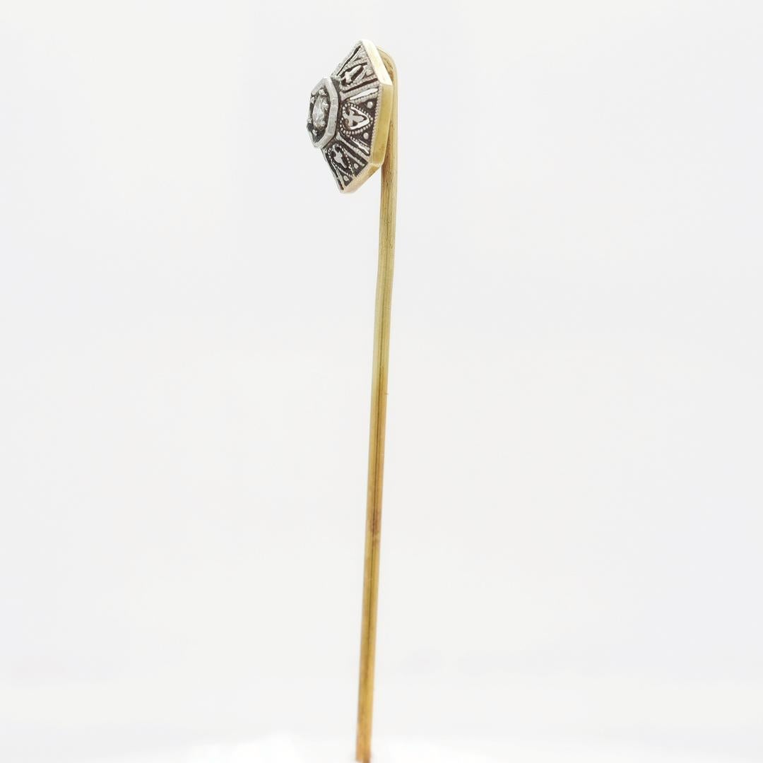 Antique Edwardian Platinum Topped 14K Gold & Diamond Stickpin For Sale 1