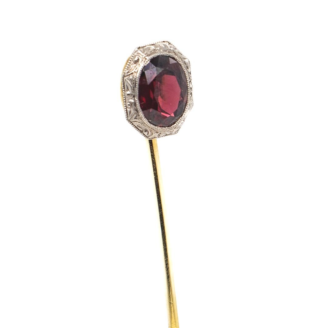 Antique Edwardian Platinum Topped 14K Gold & Garnet Gemstone Stickpin For Sale 5
