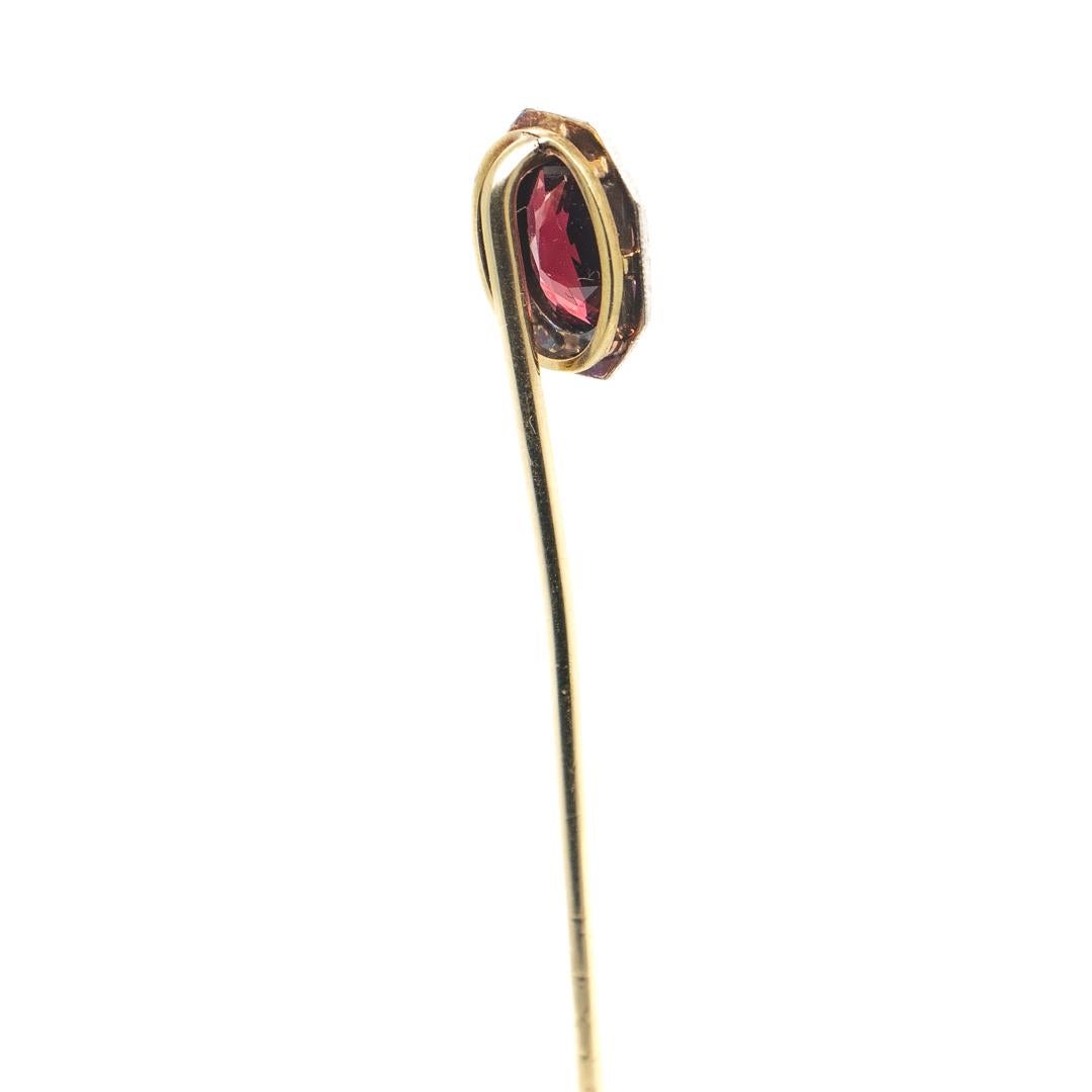 Antique Edwardian Platinum Topped 14K Gold & Garnet Gemstone Stickpin For Sale 3