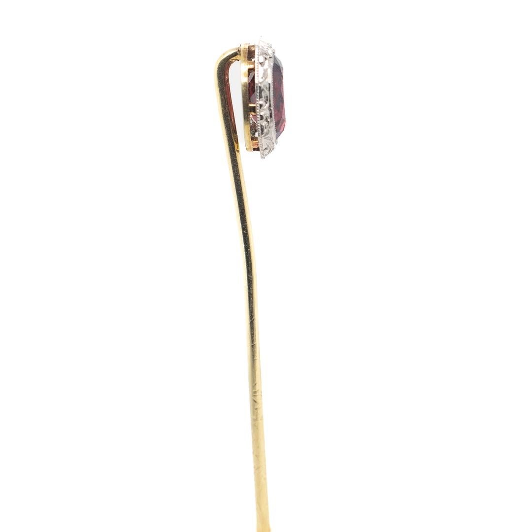 Antique Edwardian Platinum Topped 14K Gold & Garnet Gemstone Stickpin For Sale 4