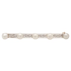 Antike edwardianische Bar-Anstecknadel oder Brosche aus Platin mit Goldauflage und Perlen und Knopfleiste