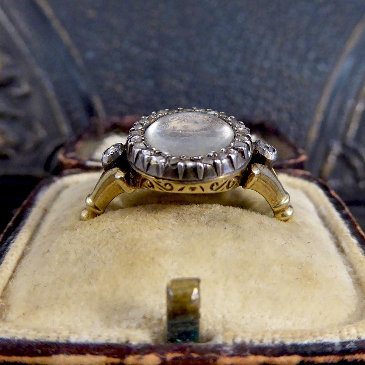 Women's or Men's Antique Edwardian Portrait Ring with Rose Cut Diamond Surround 18ct Yellow Gold