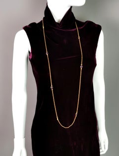 Antique Edwardian purple paste sautoir necklace, gold plated long chain