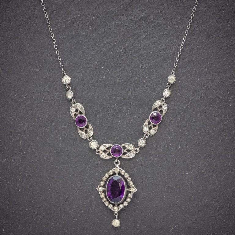 Antique Edwardian Purple Paste Stone Lavaliere Necklace Silver, circa ...
