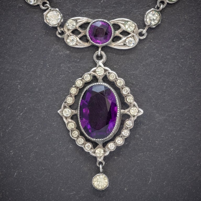 Antique Edwardian Purple Paste Stone Lavaliere Necklace Silver, circa ...