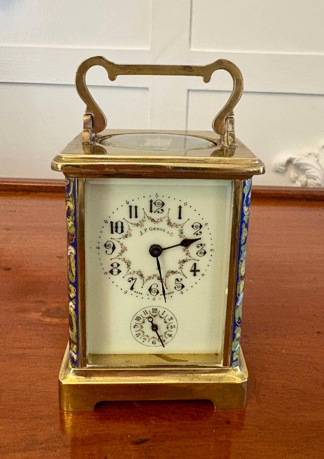 Antique Edwardian Quality Brass and Champleve Enamelled Carriage Clock For Sale 1