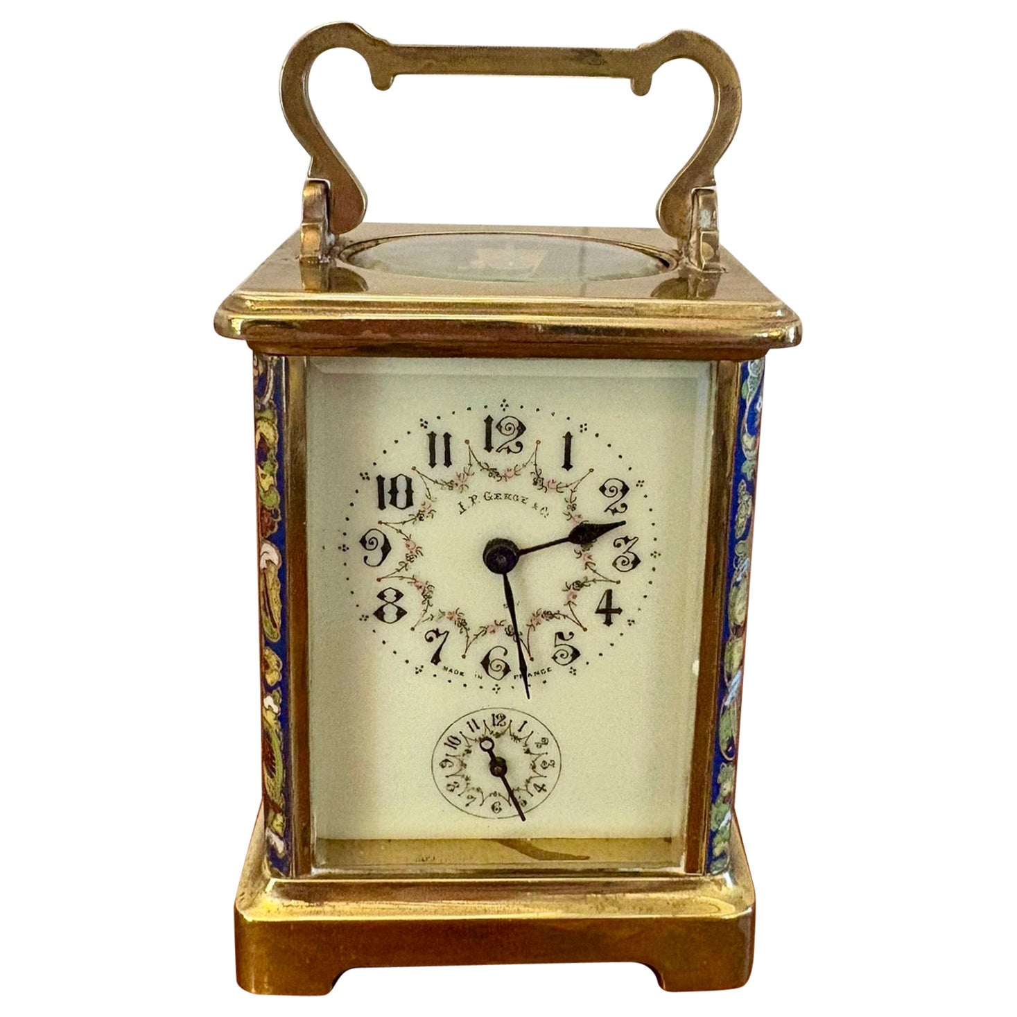 Antique Edwardian Quality Brass and Champleve Enamelled Carriage Clock For Sale