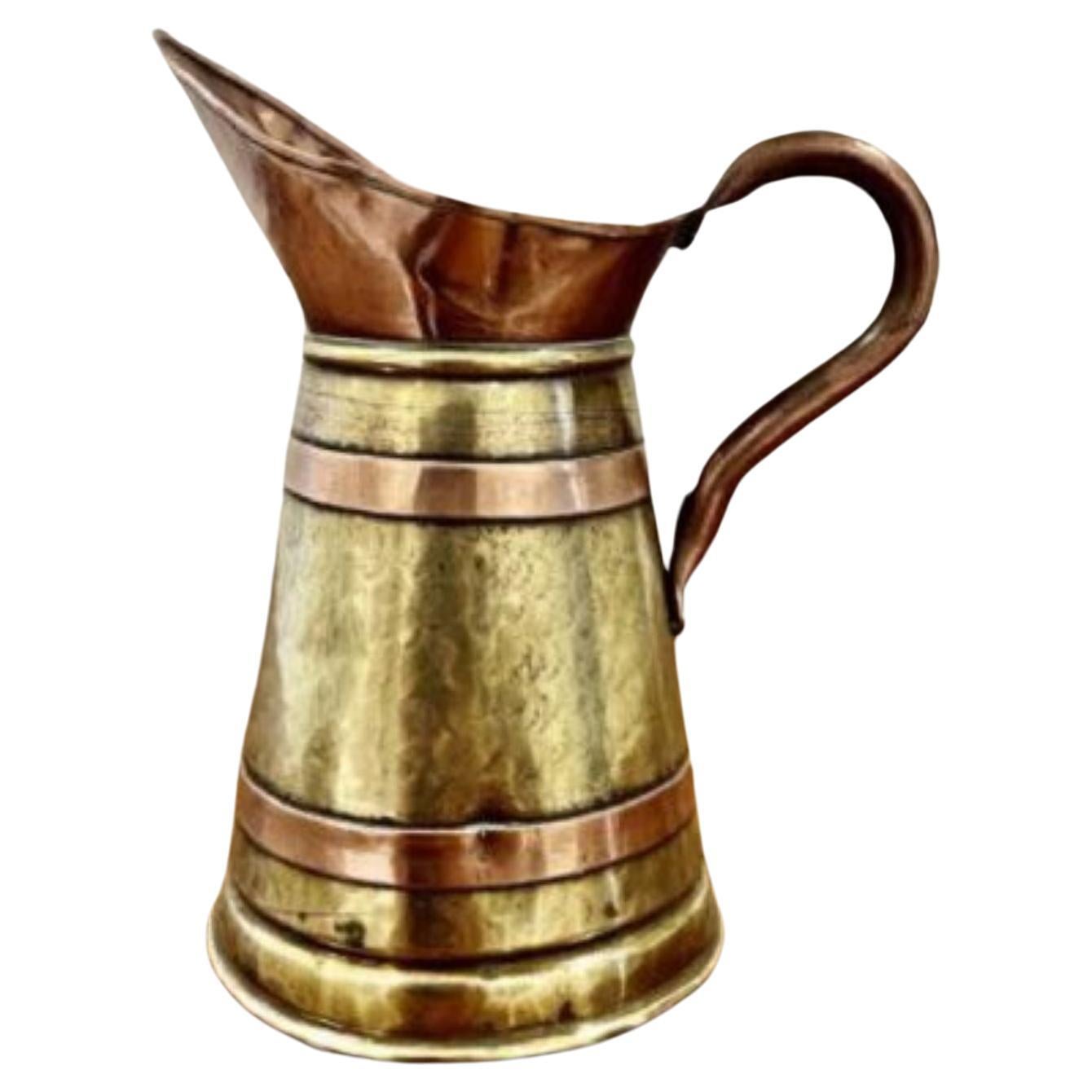 Antique Edwardian quality brass and copper jug For Sale