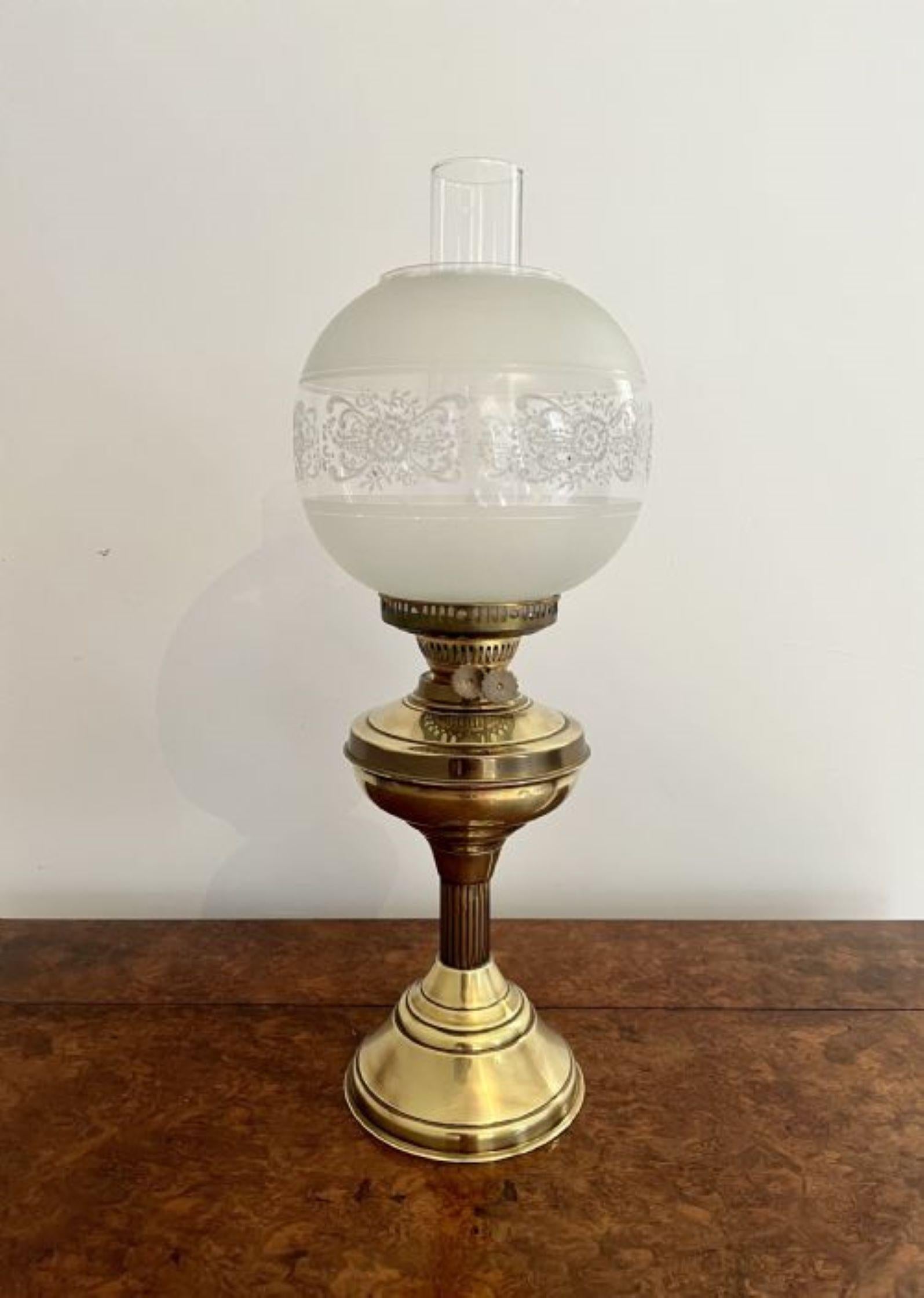 20th Century Antique Edwardian quality brass and glass oil lamp For Sale