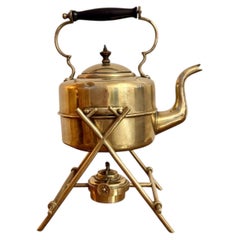 Antique Edwardian quality brass spirit kettle and stand