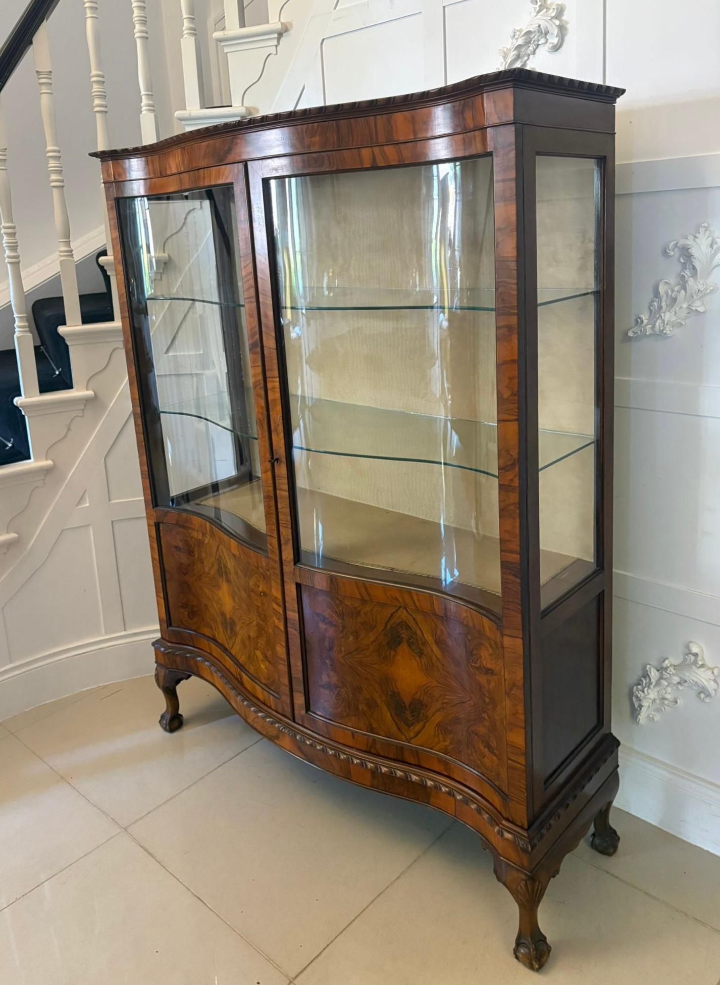 Ancienne vitrine en ronce de noyer de qualité édouardienne en vente 5
