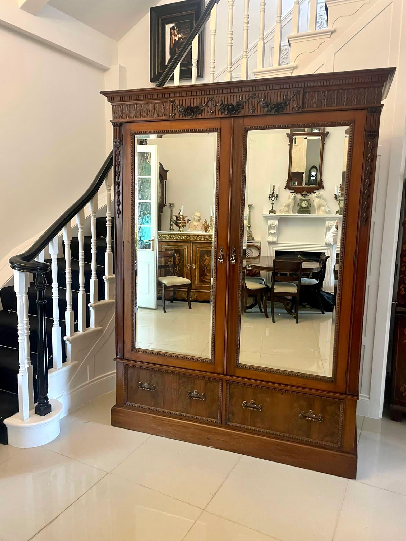 20th Century Antique Edwardian Quality Carved Mahogany Wardrobe 