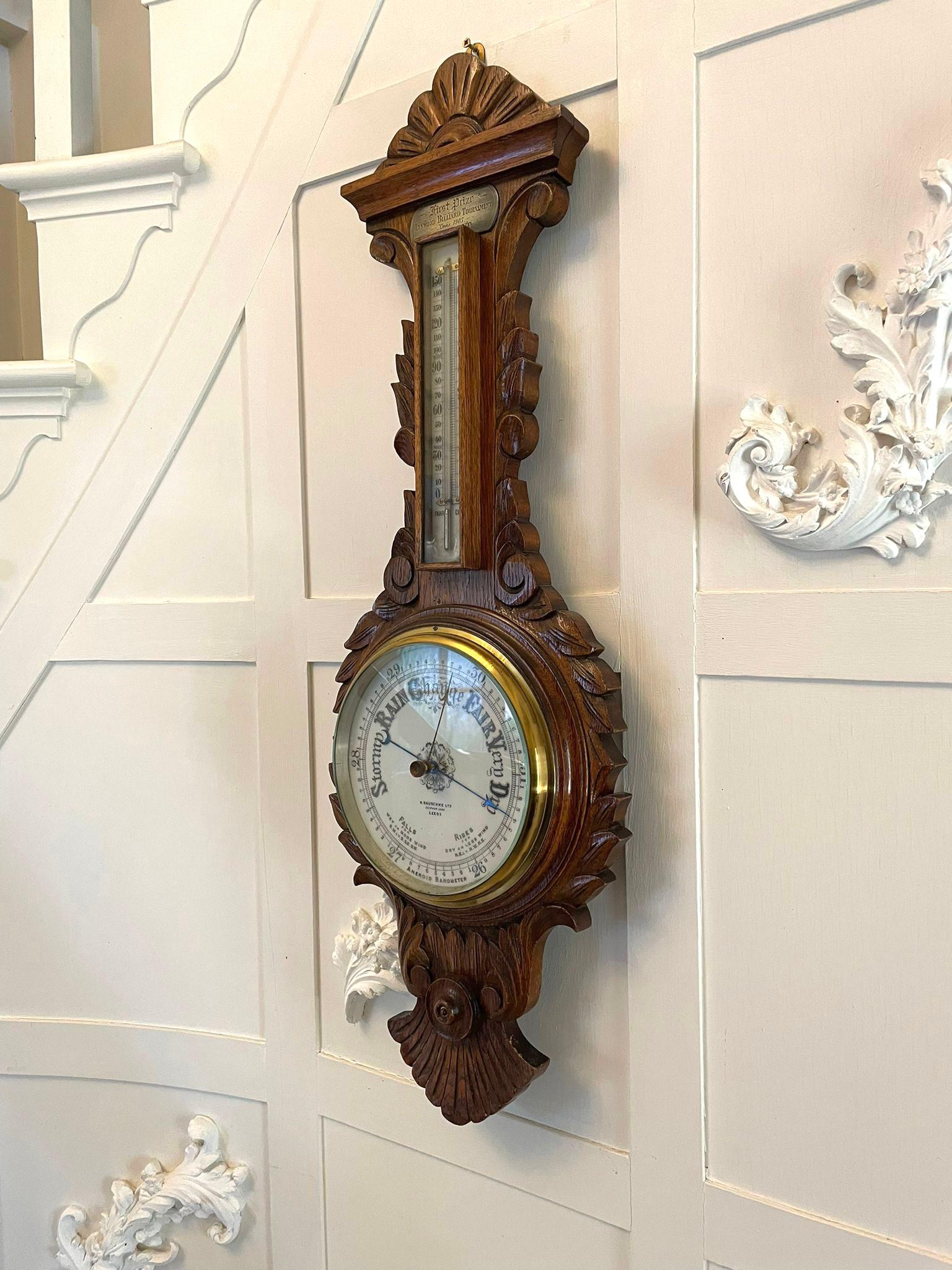 Antique Edwardian Quality Carved Oak Aneroid Banjo Barometer For Sale ...