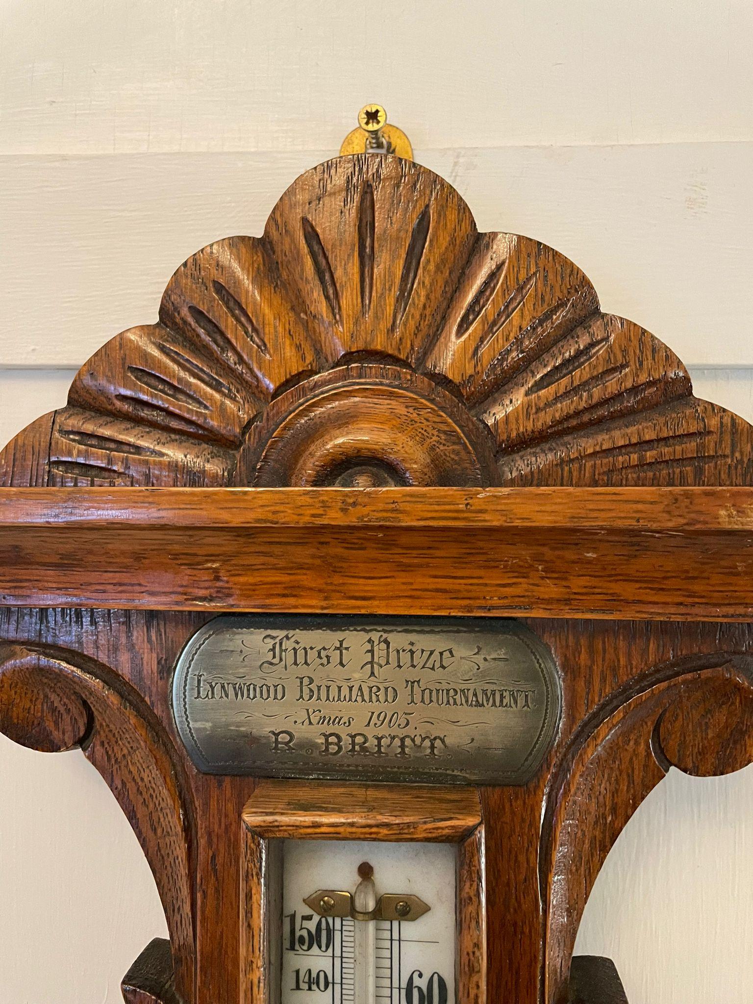 Early 20th Century Antique Edwardian Quality Carved Oak Aneroid Banjo Barometer For Sale