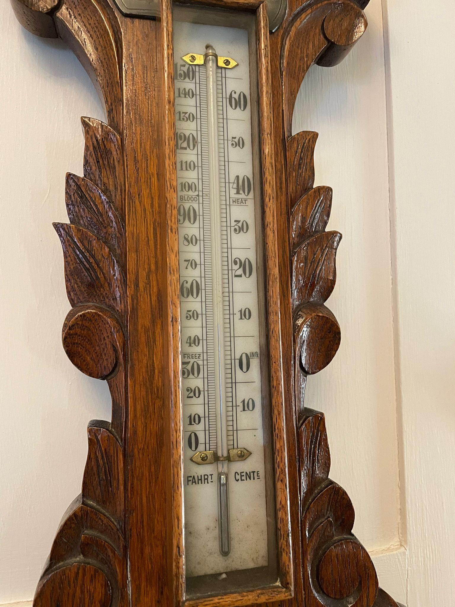 Antikes antikes Aneroid- Banjo-Barometer aus geschnitzter Eiche in edwardianischer Qualität (Eichenholz) im Angebot