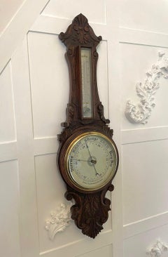 Antique Edwardian Quality Carved Oak Banjo Barometer