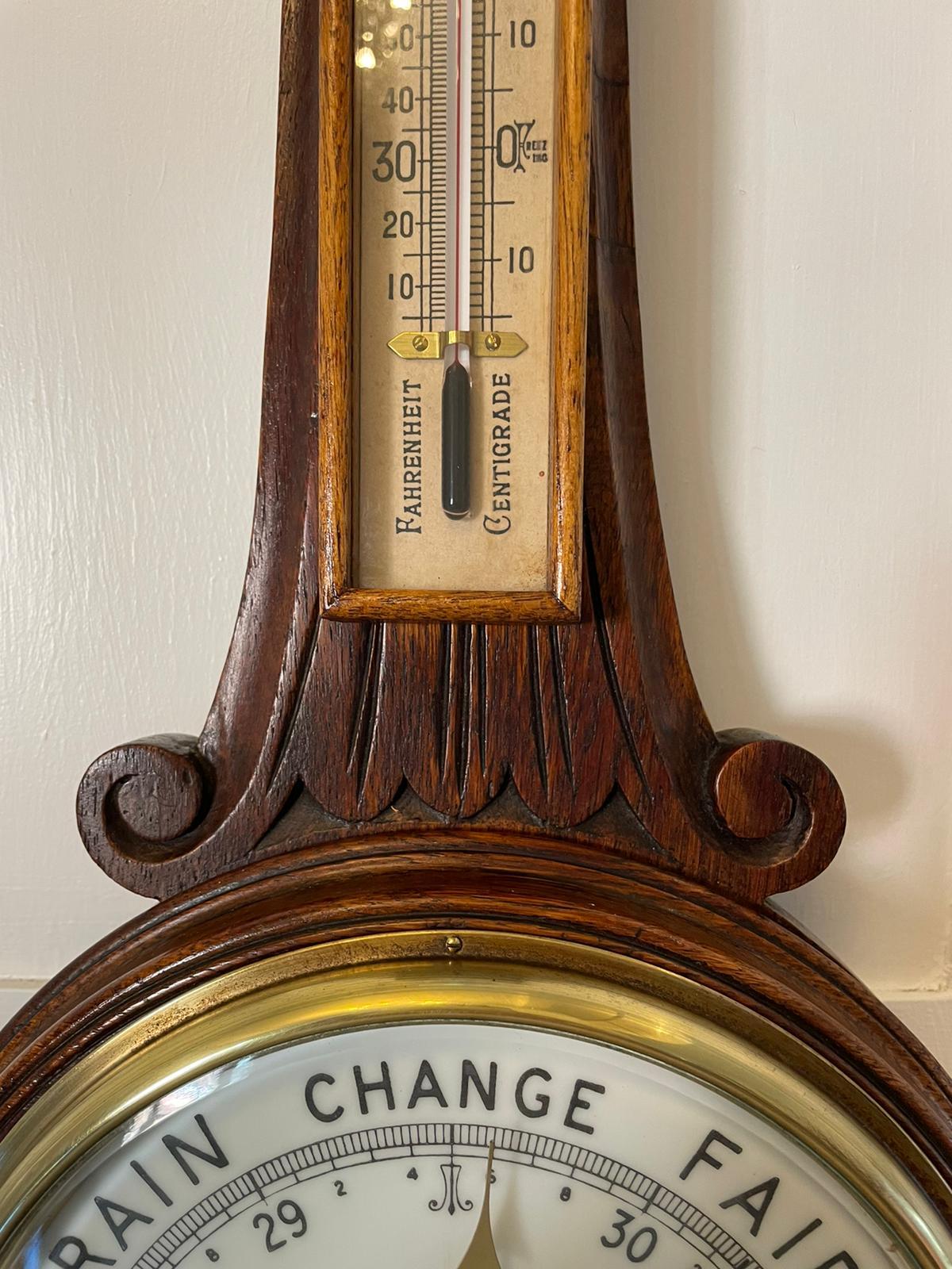 English Antique Edwardian Quality Carved Oak Banjo Barometer