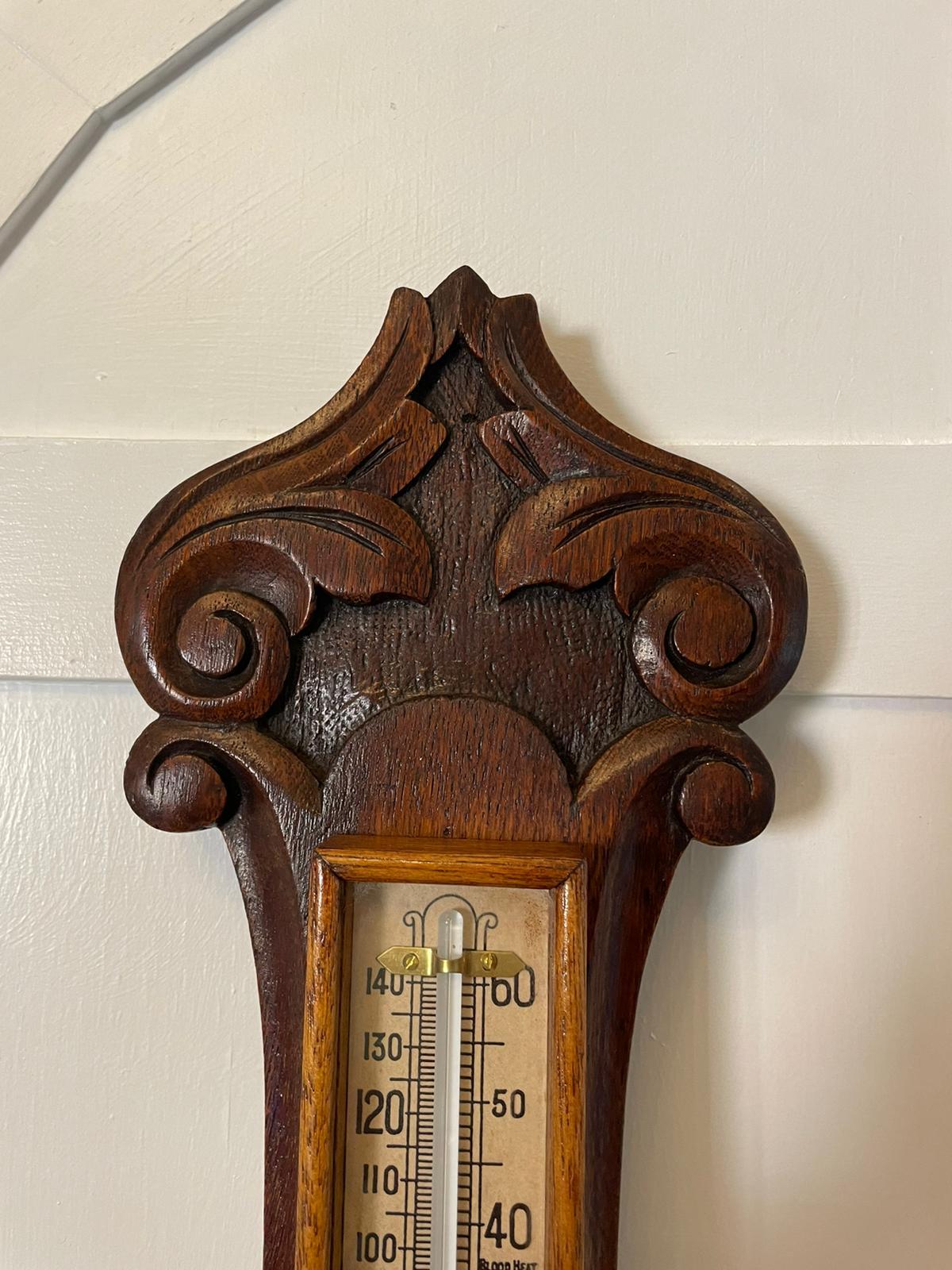 Antique Edwardian Quality Carved Oak Banjo Barometer In Good Condition In Suffolk, GB