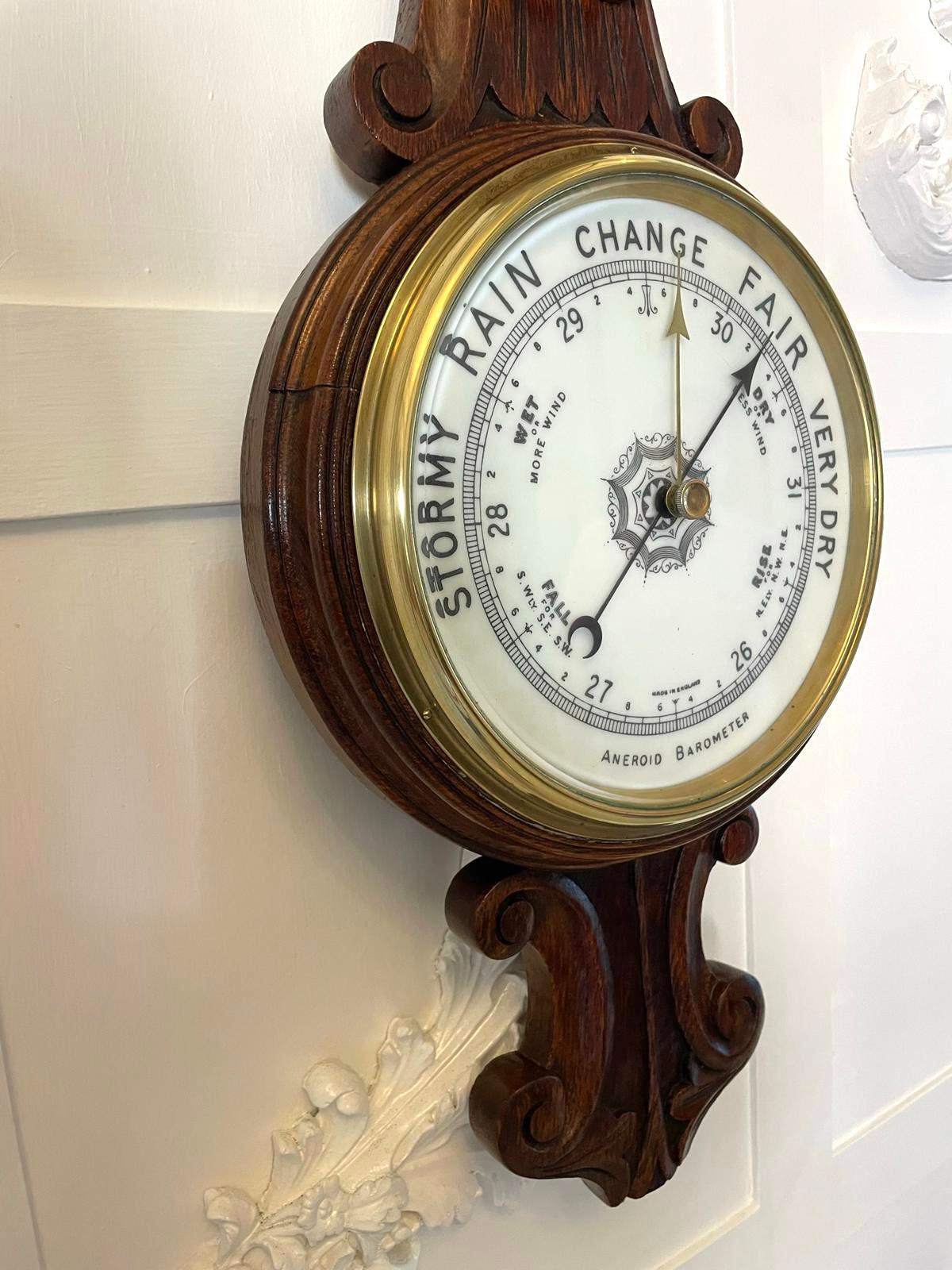 Early 20th Century Antique Edwardian Quality Carved Oak Banjo Barometer