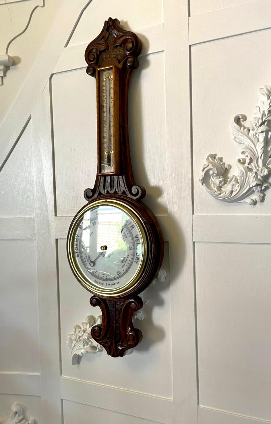 Antique Edwardian Quality Carved Oak Banjo Barometer 2