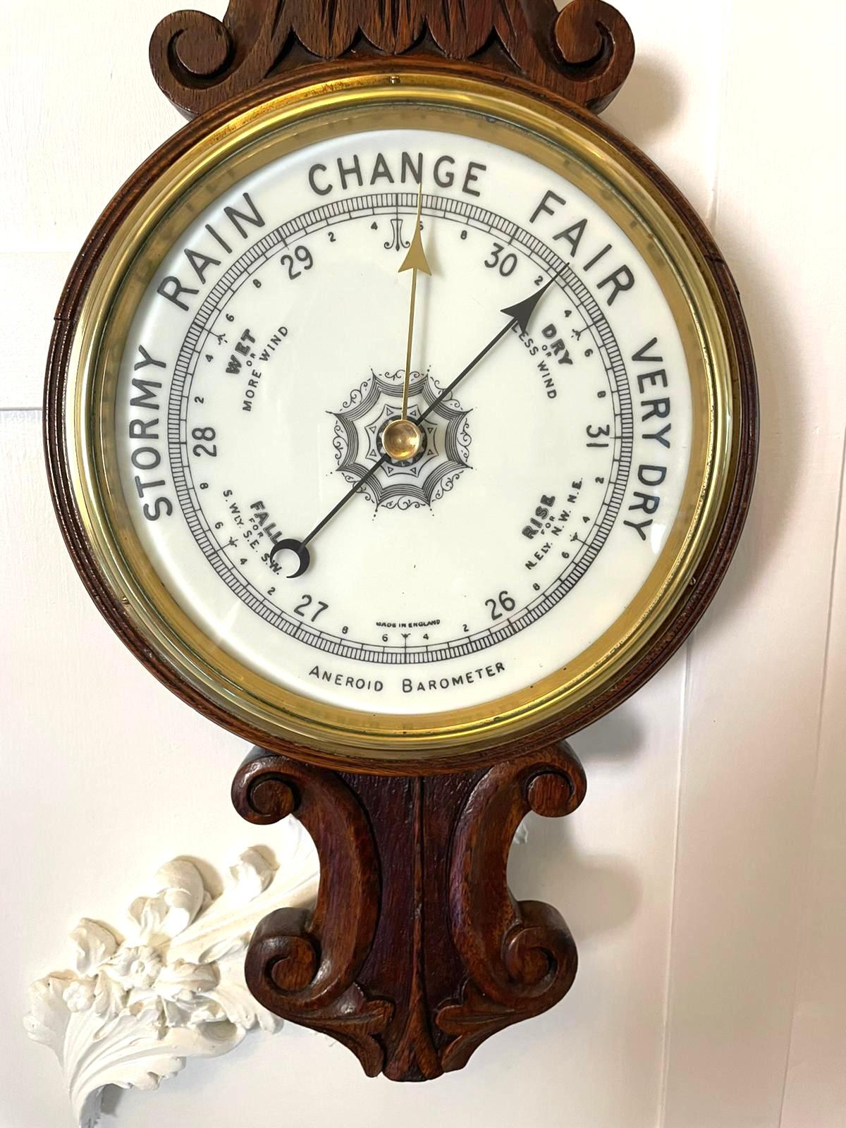 Antique Edwardian Quality Carved Oak Banjo Barometer 3